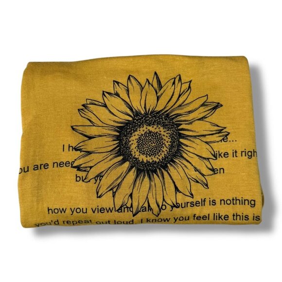 Dirtee Laundry Tank Top Womens Sz M Yellow Sunflower Inspire Graphic Cutout Tee - Picture 2 of 8